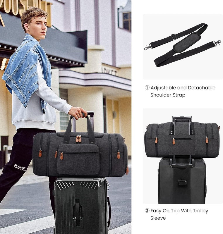 Canvas Travel Duffle Bag Dark Grey Carry On w/ Shoe Compartment Toiletry5