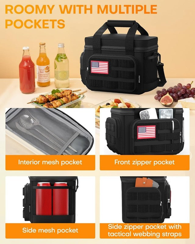 Insulated Tactical Lunch Bag Cooler for Men & Women Black 11"x8"x7"1
