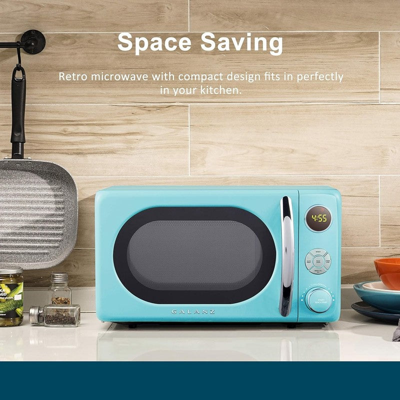 0.7 Cu Ft Retro Microwave Oven LED Pull Handle Child Lock Bebop Blue3