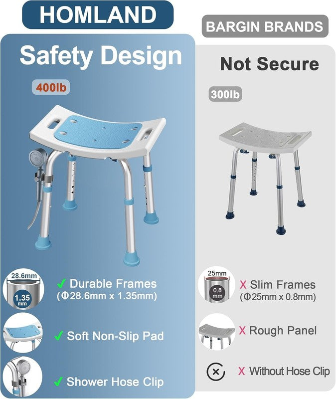 Shower Chair for inside Shower, 400 Lbs Adjustable Shower Stool with Suction Fee6