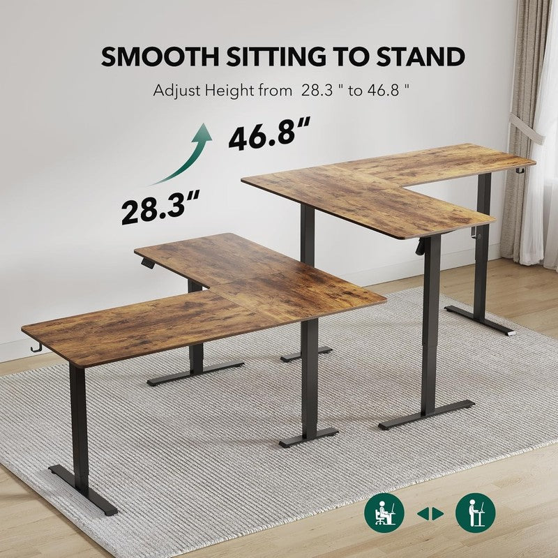 L-Shaped 63x55 Electric Standing Desk Adjustable Height Rustic Brown4