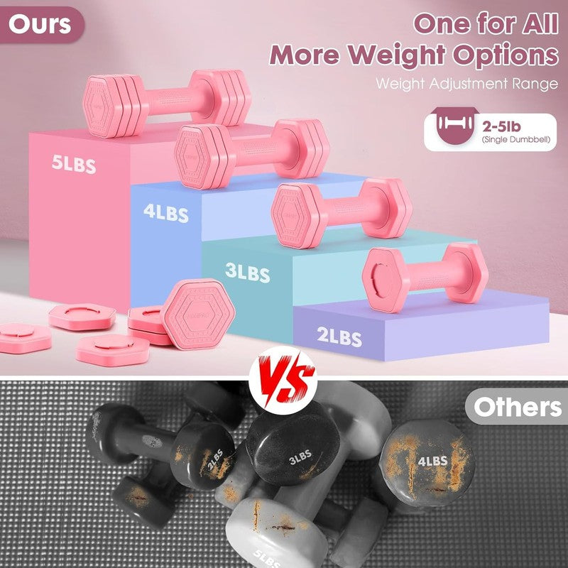 4-in-1 Adjustable Dumbbells 2-5lb TPU Handle Home Gym Weights Women Pink4