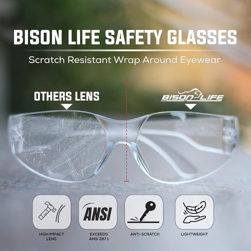 Safety Glasses   Scratch Resistant Wrap around Eyewear, Polycarbonate ANSI Z87.11