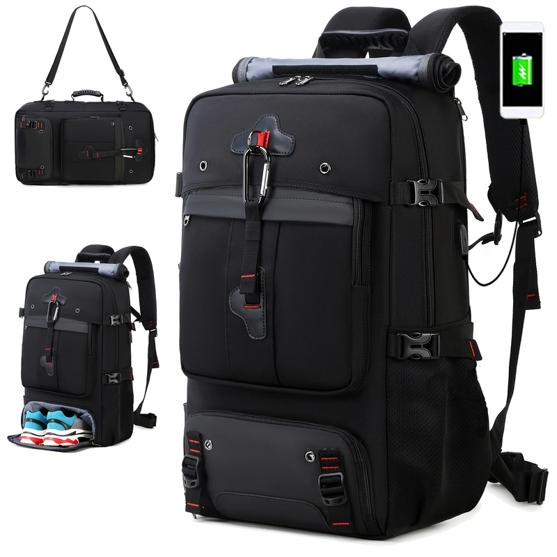 A 50L Large Capacity Hiking Backpack, Outdoor Camping Backpack, Convertible Shou0