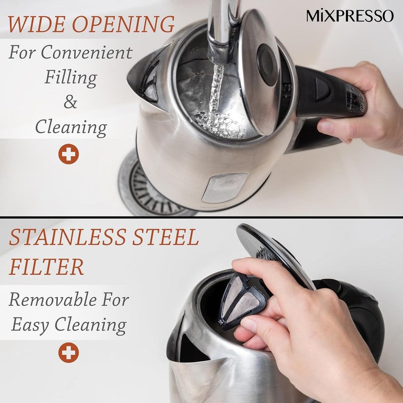 Electric Kettle 1.7L 1500W Stainless Steel Cordless Temp Control Keep Warm2