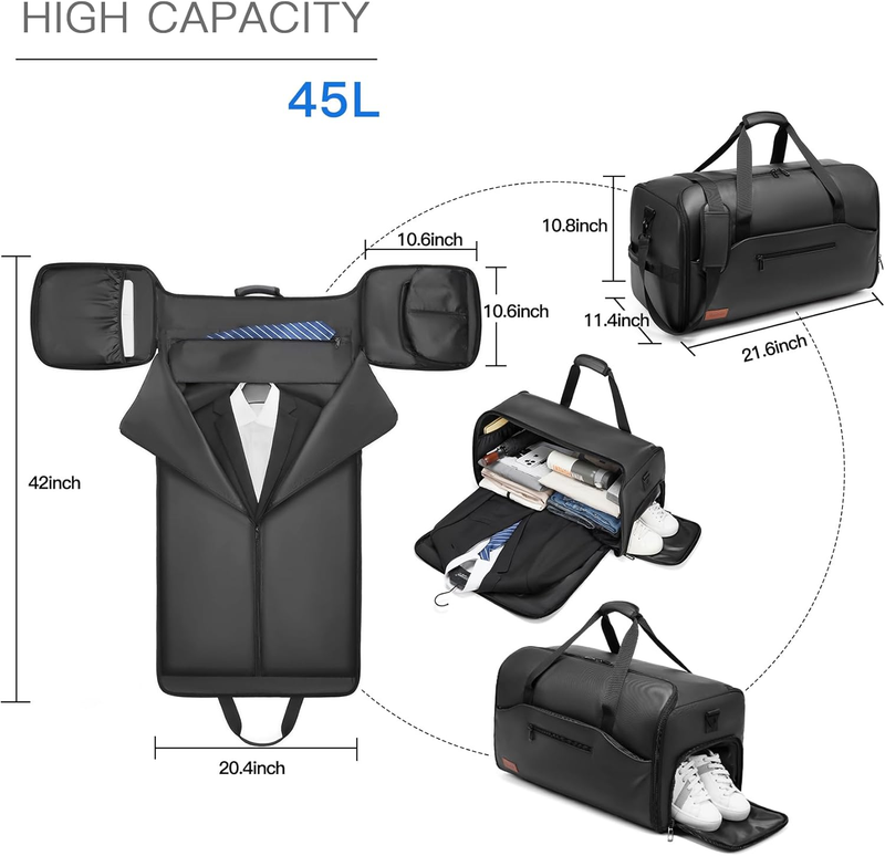 45L Garment Duffle Bag 3 in 1 Convertible Hanging Suit Travel Carry On1