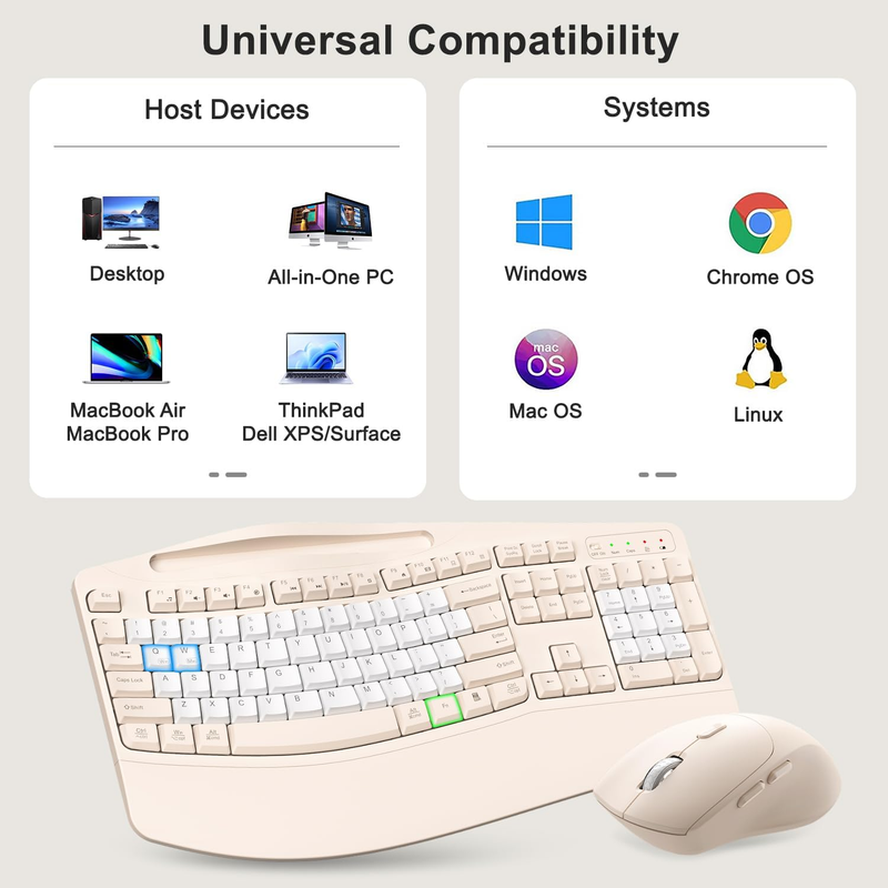 Wireless Keyboard Mouse Set Wrist Rest Silent 6 Button Mouse Milk Tea7