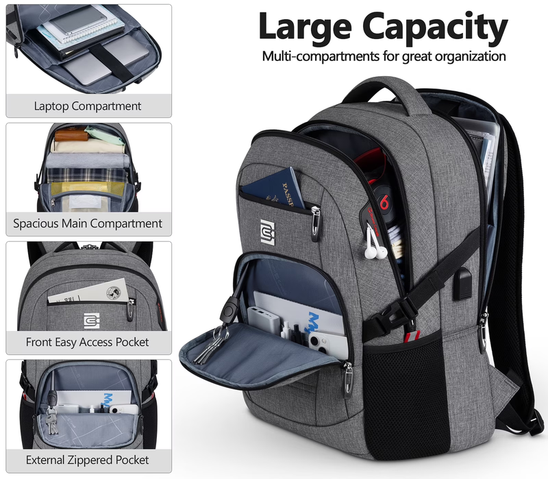 Laptop Backpack USB Charging Port Water Resistant Business Work Bag Men5