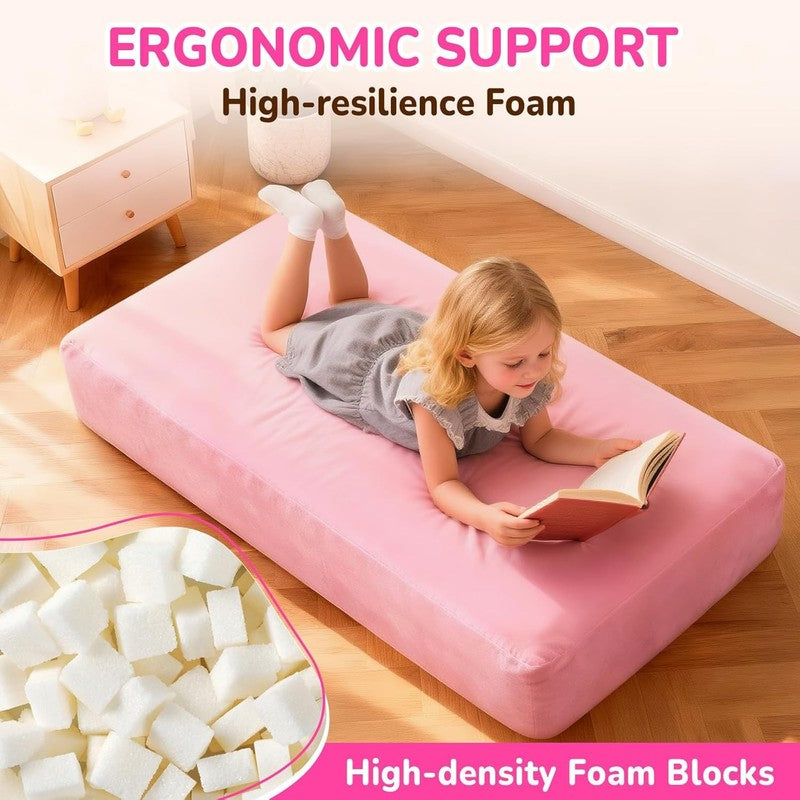 Kids Bean Bag Chair Bed Convertible Beanbag Sofa Bed Corduroy Pink5
