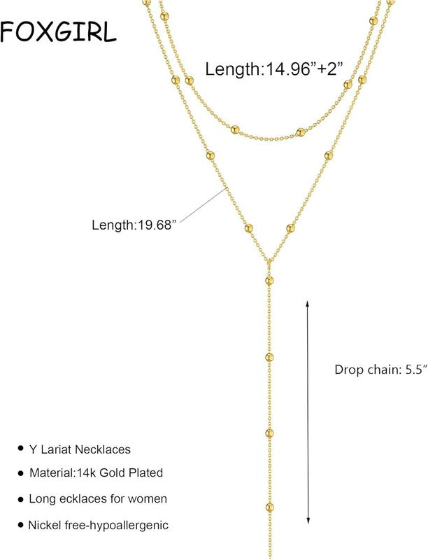 14K Gold/Silver Plated Lariat Y Necklace CZ Beaded Drop Pendant for Women4
