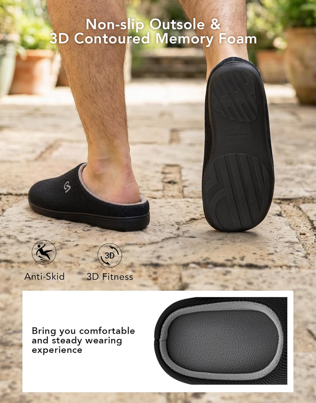 Men'S Two Tone Memory Foam House Slippers Indoor Outdoor Durable Rubber Sole4