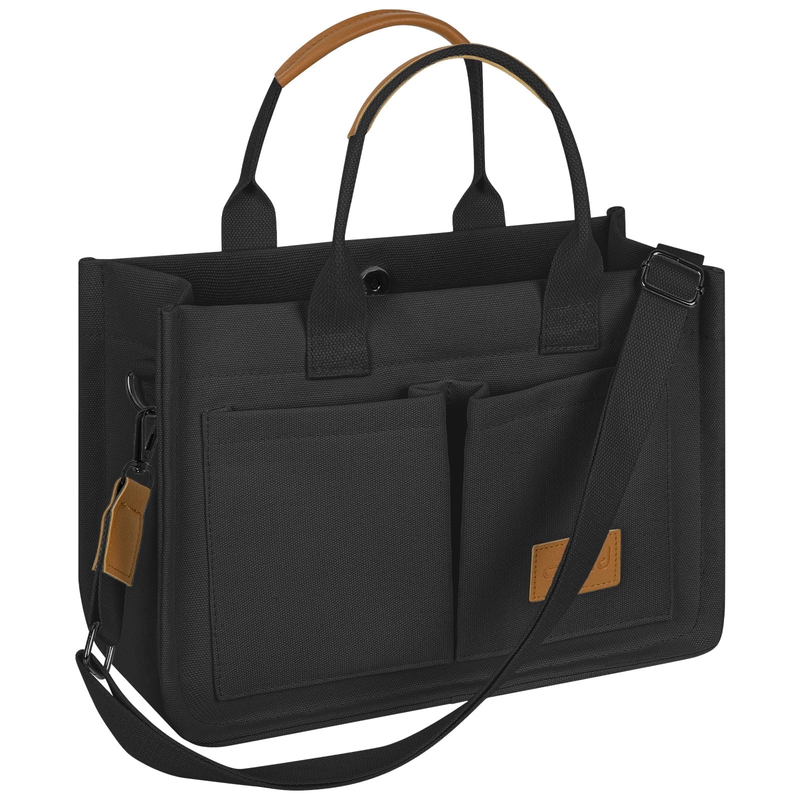 Canvas Tote Bag with Multi Pockets Large Crossbody Laptop Work Travel Tote Black0