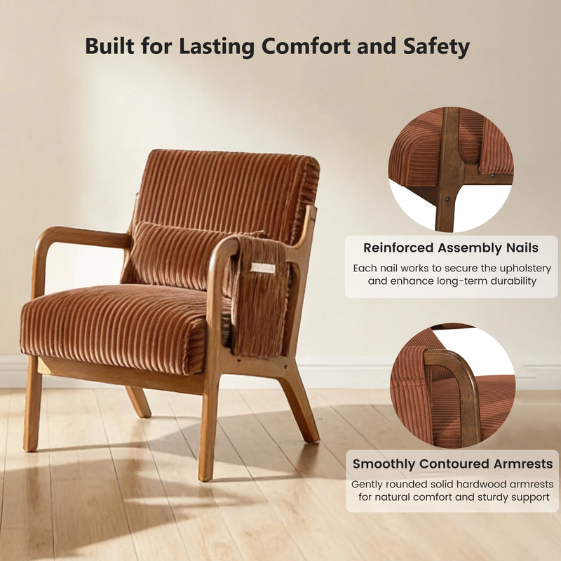 Accent Chair, Mid-Century Modern Arm Chair with Wood Frame, 1-Seat Cushioned Sof5