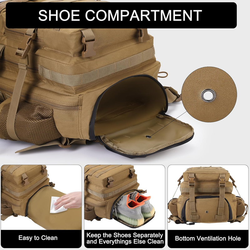 45L Tactical Backpack Military Army Rucksack w/ Shoe Compartment 3 Day Pack1