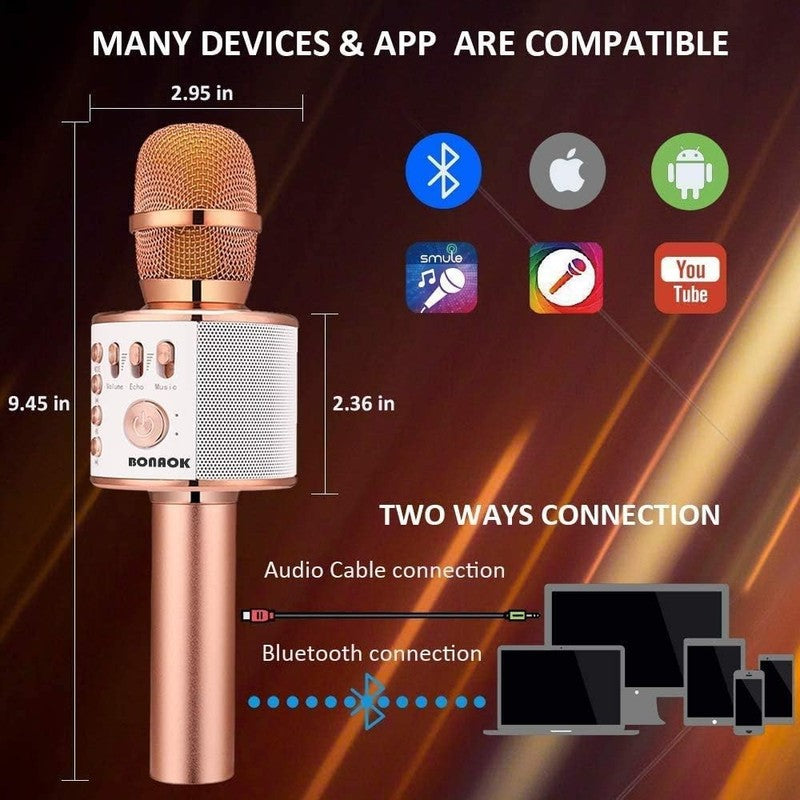 Portable Wireless Bluetooth Karaoke Mic   3 in 1 for Home & Parties (Rose Gold)2