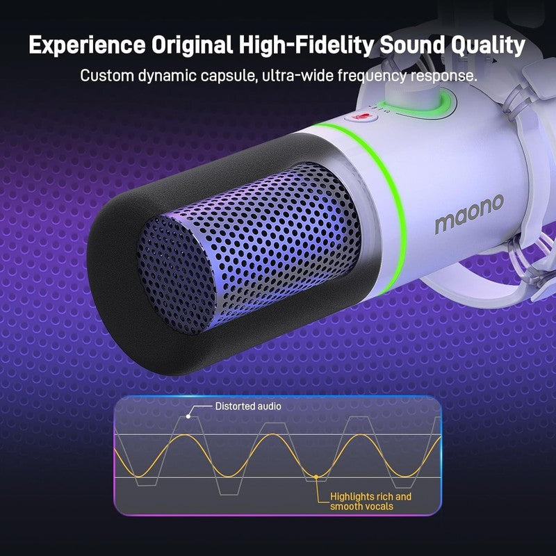 Dynamic RGB Microphone Kit XLR/USB with Boom Arm Mute Gain Control White1