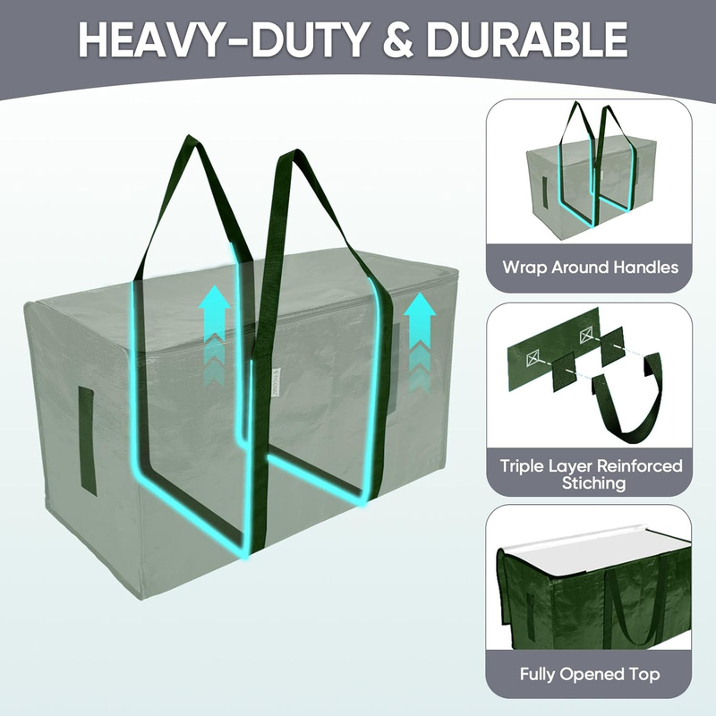 6 Pack Extra Large Heavy Duty Moving Bags Zipper Storage Totes Olive2