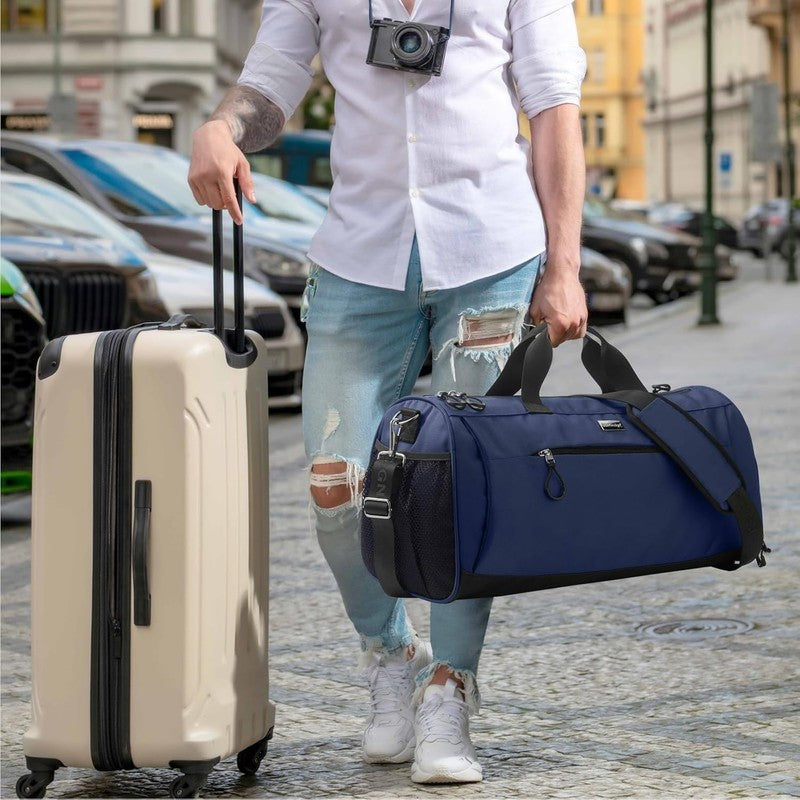 Gym Bag Unisex Duffel Shoe Compartment Wet Pocket Travel Sports Blue M7