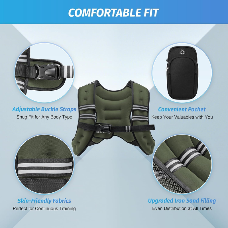 Weighted Vest 12Lb Reflective Stripe Workout Strength Training Fitness Green1