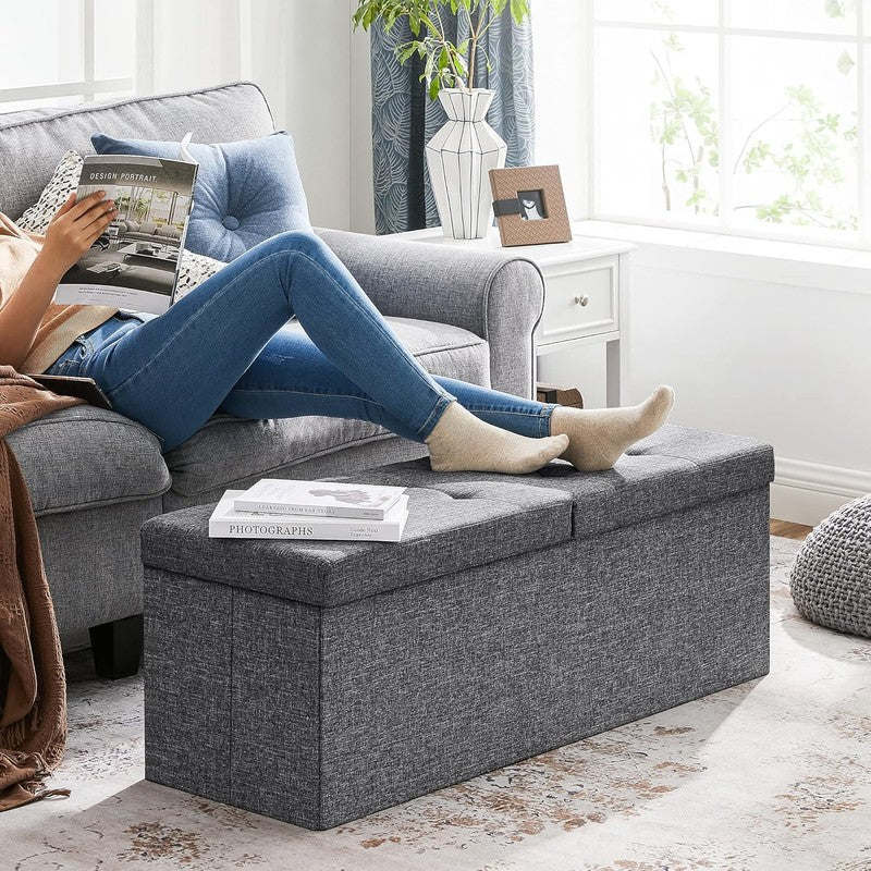 43'' Foldable Storage Ottoman Bench Flip Lid Entryway Living Room Dark Gray4
