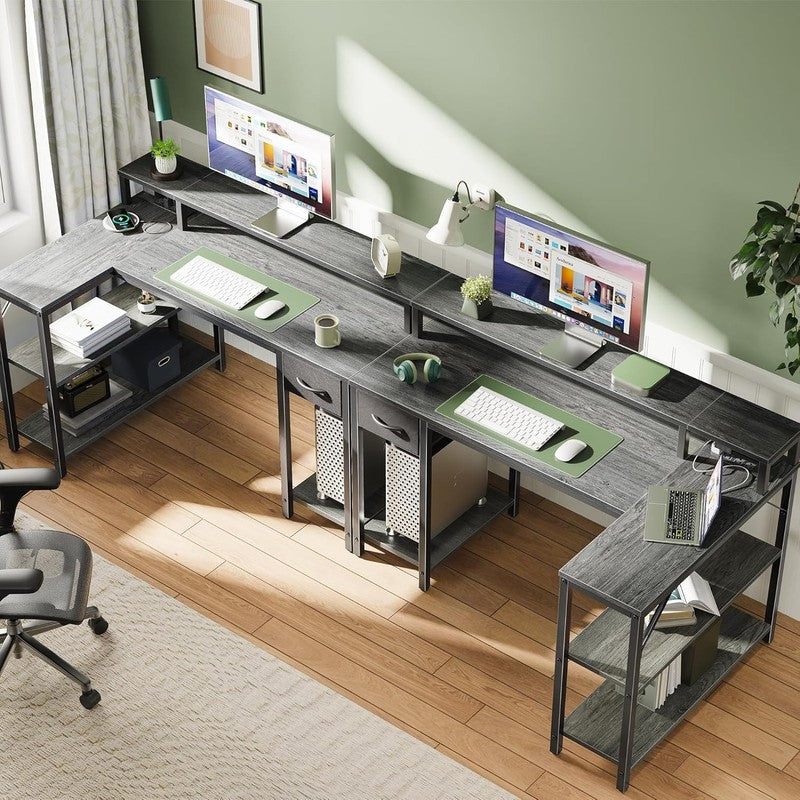 47'' Reversible L Shaped Desk LED Lights Power Outlets Gaming Grey5