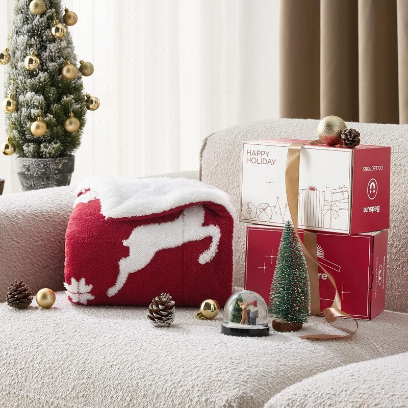 Christmas Throw Blanket Sherpa Deer Warm Couch Sofa Red 50"x60"6