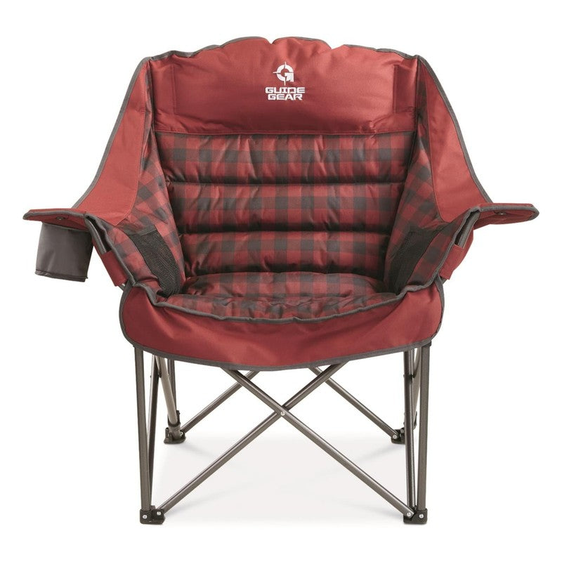 Oversized XL Comfort Padded Camping Chair, 400-Lb. Capacity. Red Plaid1