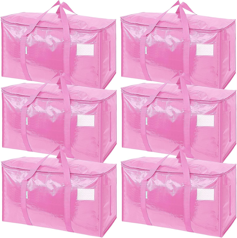6 Pack Extra Large Heavy Duty Moving Bags Zipper Storage Totes Pink0