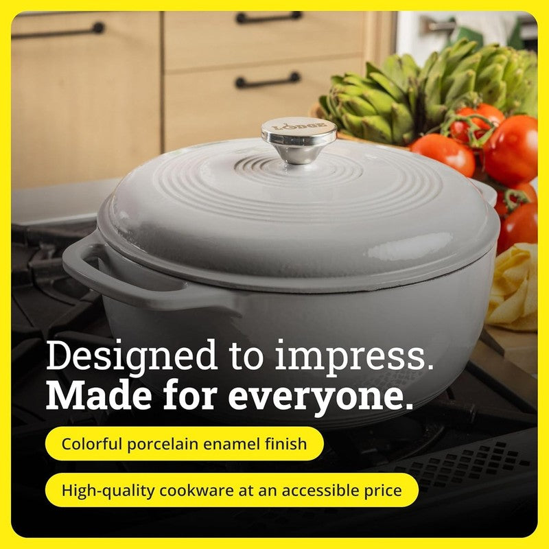 6QT Cast Iron Dutch Oven w/ Lid Bread Baking Braising Oyster White4