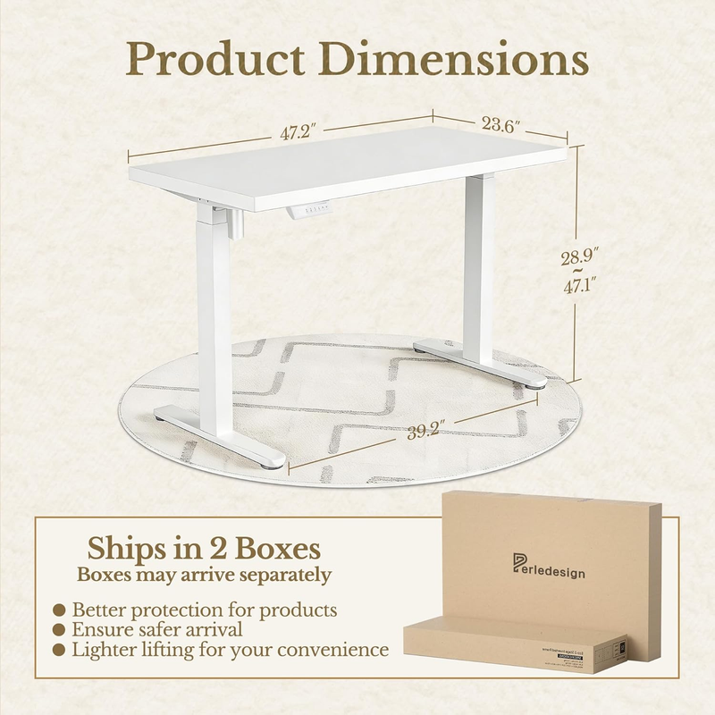 Electric Standing Desk 48in Adjustable Height Home Office Desk White1