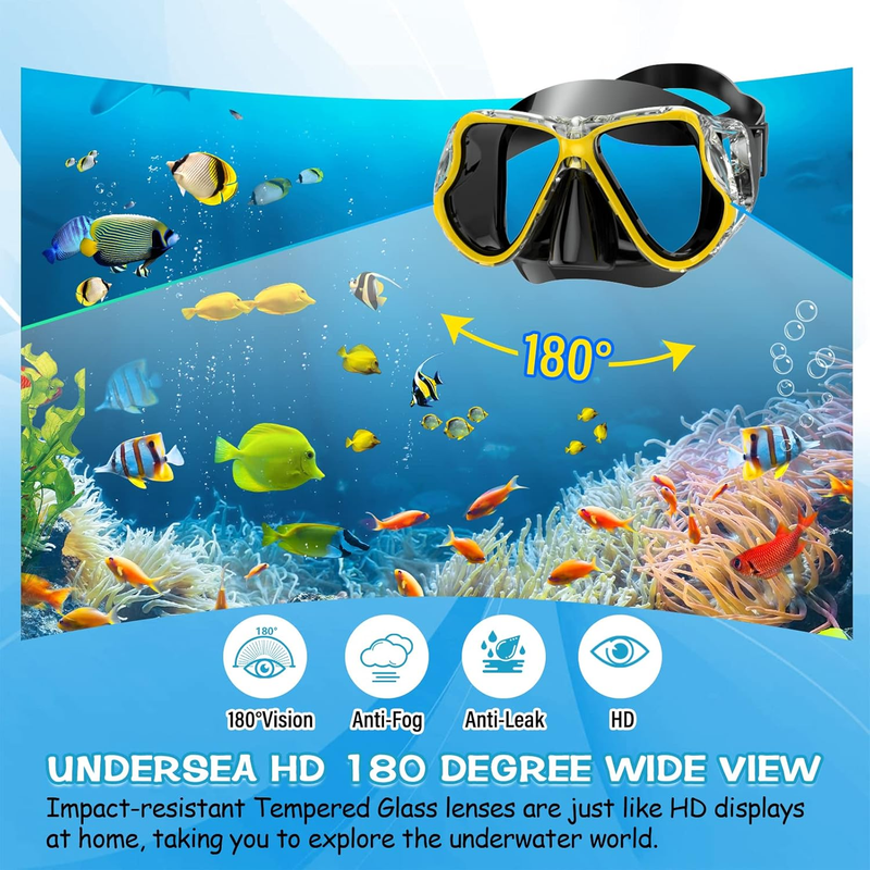 Dry Snorkel Set Panoramic Wide View Anti-Fog Scuba Mask Snorkeling Gear1