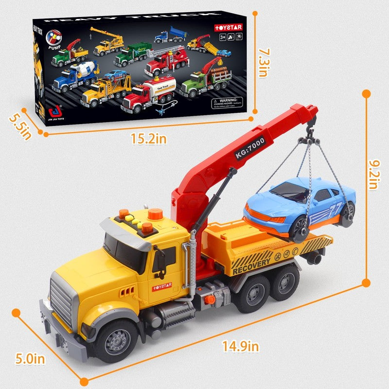 Kids Tow Truck with Car Toys, 15" Large Tow Truck Toy, Friction Powered Transpor4