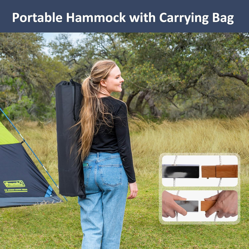 Double Hammock w/ Stand Included Curved Spreader Bar Carry Bag Dark Green4