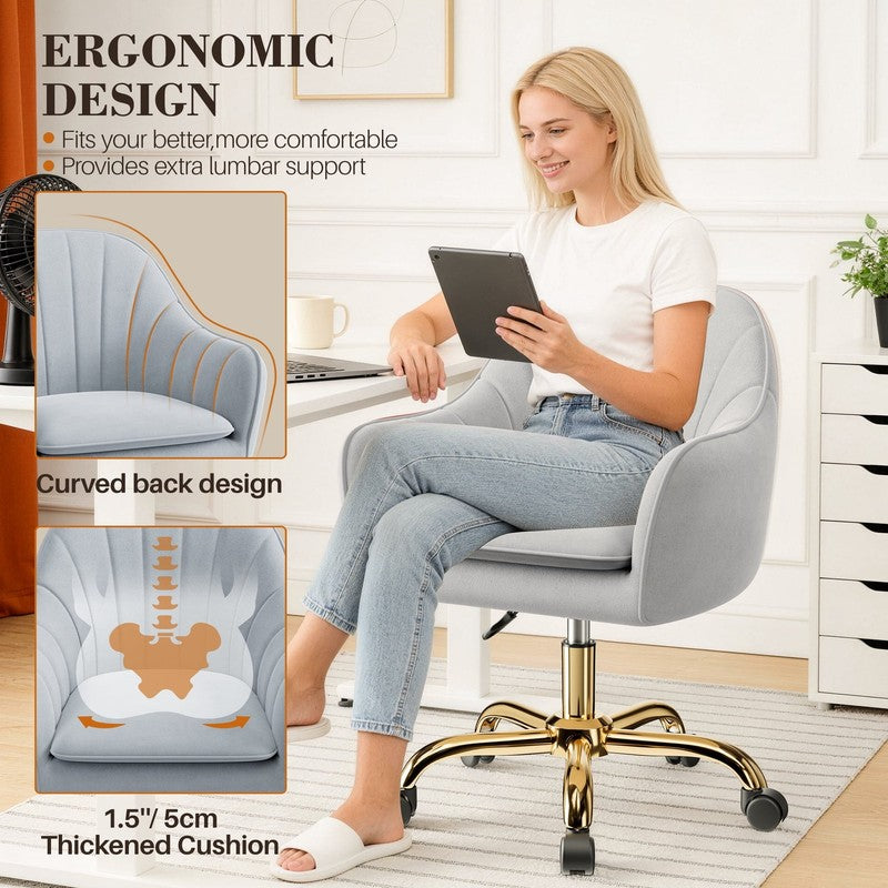 Office Desk Chair with Padded, Velvet Vanity Chair with Back and Wheels, Comfy H2