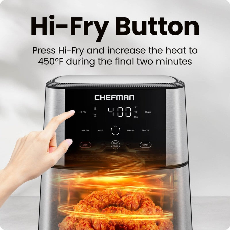 Turbofry 6QT Digital Air Fryer, Touch Controls, 4 Functions, Stainless Steel New4