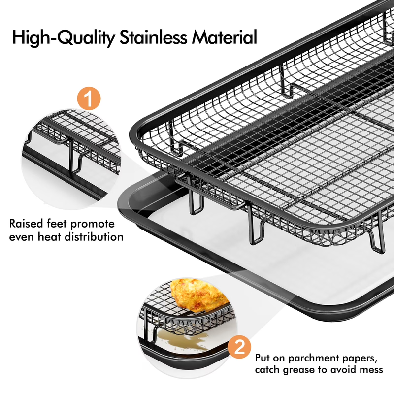 2 Pack Air Fryer Basket Tray for Oven Stainless Steel Crisper Pan 15.6x11.67