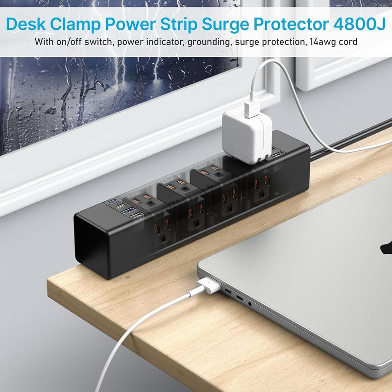 Desk Outlet Station 20W USB C Port. 12 Outlet Desktop Clamp Power Strip Surge Pr6