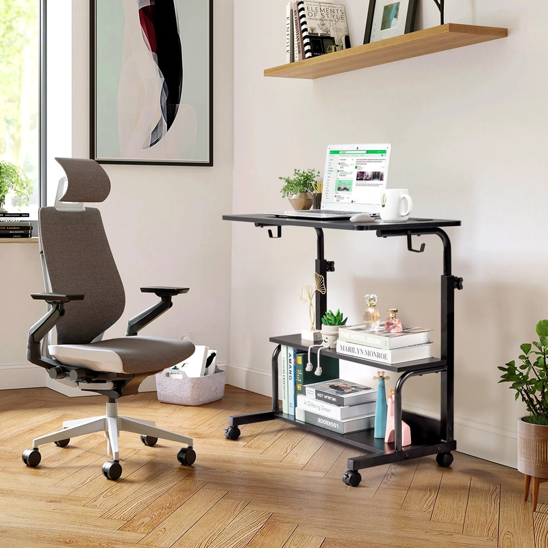Adjustable Rolling Computer Desk Side Table Sofa End Cart w/ Charging Station3