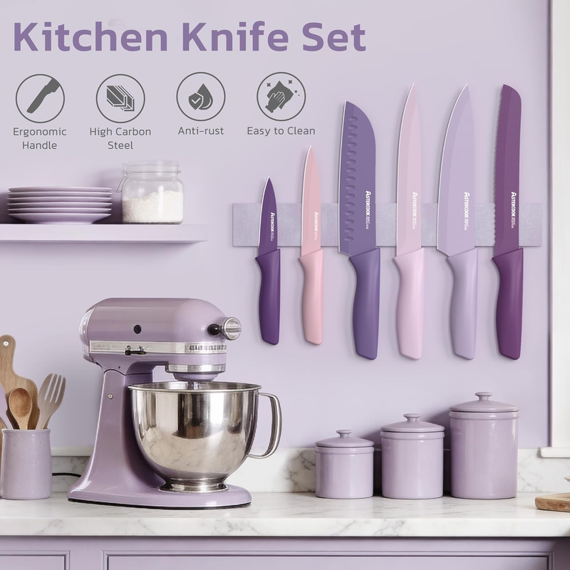 13pc Knife Set Stainless Steel Kitchen Knives w/ Blade Guards Set3