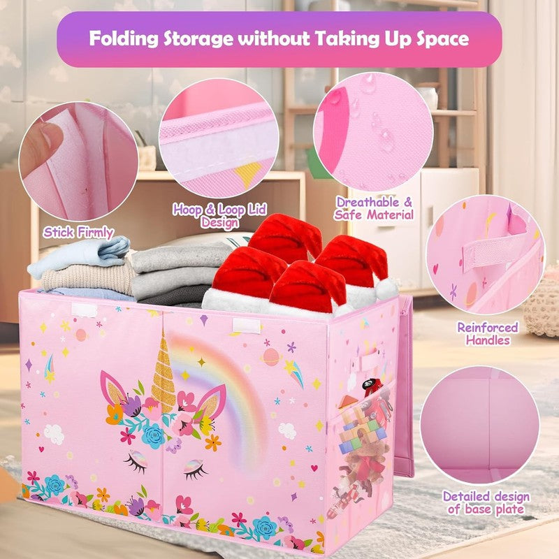 Large Toy Box Collapsible Kids Storage Organizer Bin Chest Pink3