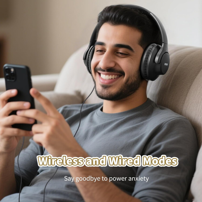Bluetooth Over Ear Headphones 65H Playtime Wireless Headset Mic Bass3