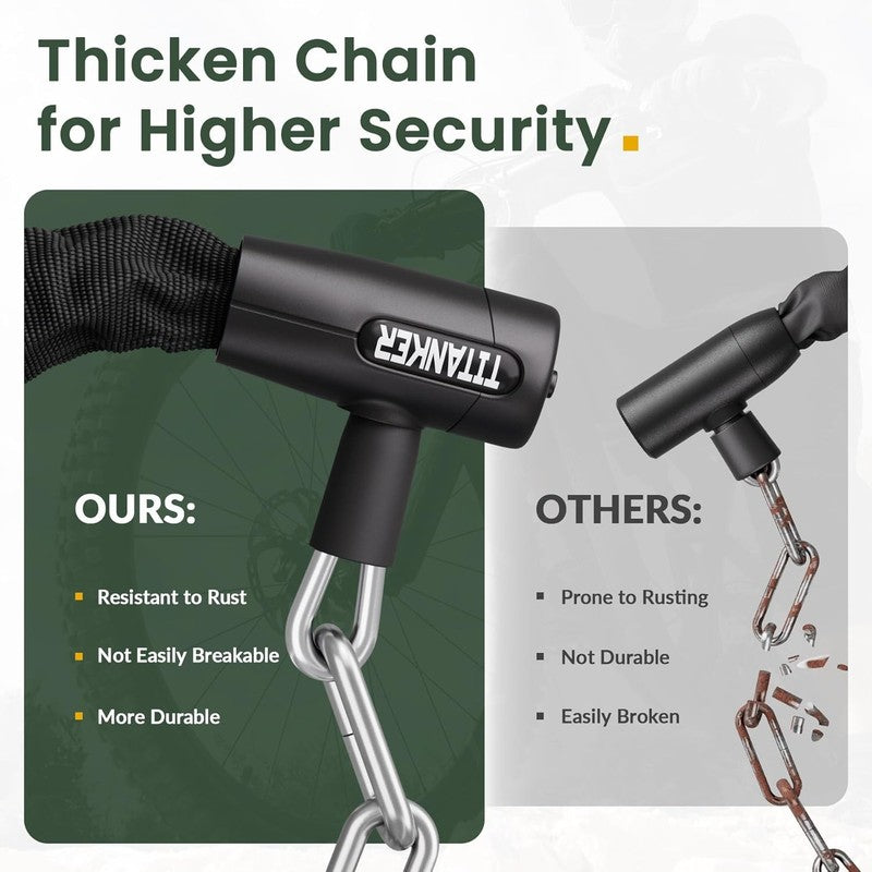 Bike Chain Lock w/ Keys 3.3ft Heavy Duty Anti-Theft 8mm for Bike & More6