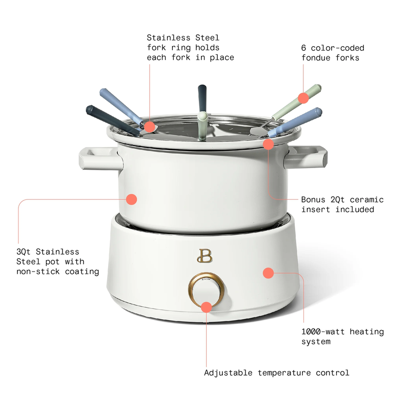 3 Qt Electric Fondue Set with Bonus 2 Qt Ceramic Pot, White Icing by Drew Barrym3