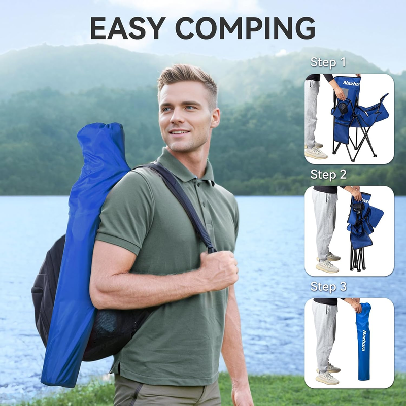 2 Pack Camping Chairs Folding Portable Cooler Bag Mesh Backrest Blue4