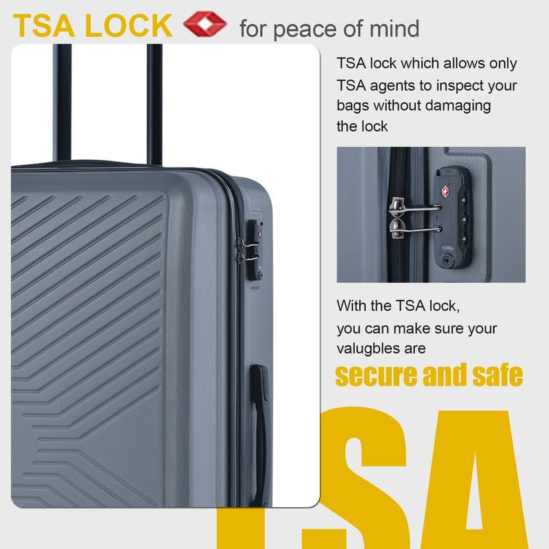 3Pc Hardside Luggage Set TSA Lock Spinner Wheels 20 24 28in Gray5