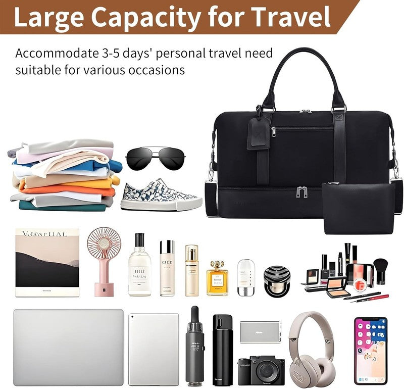 21in Women Weekender Duffle Bag 2Pc Canvas Leather Carry On Shoe Compartment2