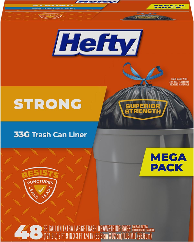 Strong Extra Large Trash Bags, Black, 33 Gallon, 48 Count0