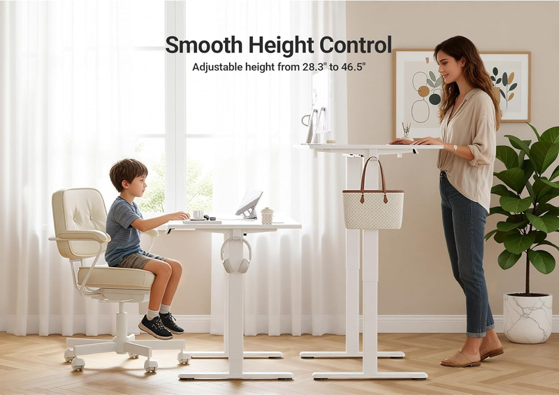 48x24 Electric Standing Desk Adjustable Sit Stand Desk White Frame3