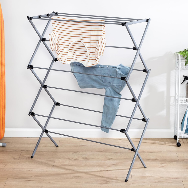 Collapsible Laundry Drying Rack, Sturdy Steel, Foldable & Portable Clothes Dryin1