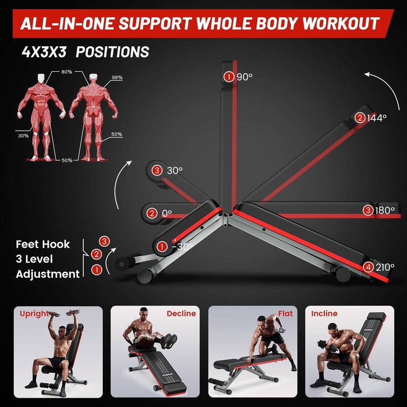 Adjustable Dumbbell Bench Foldable Workout Weight Bench Press Incline Decline fo5